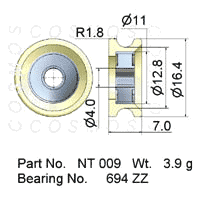 Guide Pulleys, Solid Ceramic Pulley, part No. NT 009