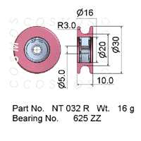 Guide Pulleys, Solid Ceramic Pulley, part No. NT 032 R